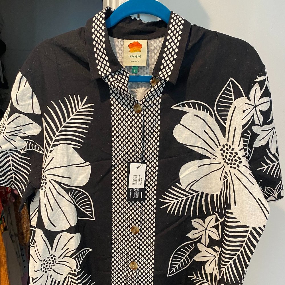 NWT Farm Rio Linen Blend Black & White Shirt